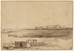 Udsigt over Houtewael nær Sint Anthoniespoort [recto] af Rembrandt van Rijn