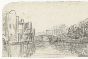 Udsigt over Nieuwezijds Voorburgwal af Rembrandt van Rijn