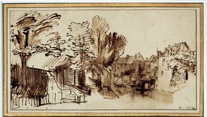Udsigt over Singelkanalen i Amersfoort. Tegning af Harmensz Rembrandt (1606-1669) af Rembrandt van Rijn
