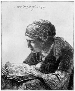 Kvinde læser, 1634, 1912. af Rembrandt van Rijn