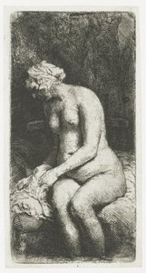 Kvinde bader sine fødder ved en bæk af Rembrandt van Rijn
