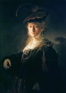 Ung kvinde i fancy kjole af Rembrandt van Rijn