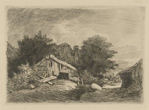 Landskab med en forfalden hytte af Remigius Adrianus Haanen