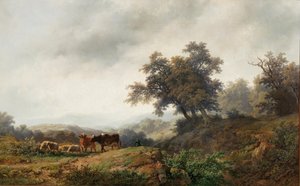Åbent landskab med køer og hyrde af Remigius Adrianus Haanen