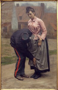 Toldsøgning. Maleri af Remy Cogghe (1854-1935), Olie på lærred
