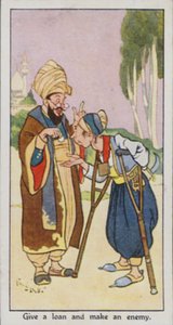 Østligt ordsprog: Giv et lån og skab en fjende (farve litho) af René Bull