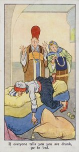 Østligt ordsprog: Hvis alle fortæller dig, at du er fuld, så gå i seng (farve litho) af René Bull
