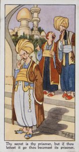 Østligt ordsprog: Din hemmelighed er din fange, men hvis du lader den gå, bliver du dens fange (farve litho) af René Bull