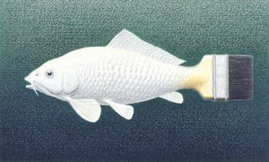 Penselfisk, 2003, farveblyantstegning på papir af Rene Boin
