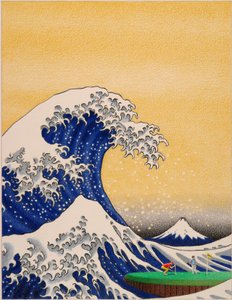 HOKUSAI-Golf, 2021, farveblyantstegning på papir af Rene Boin