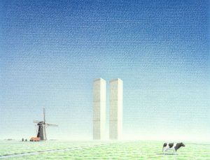 Twin Towers, 2001, farveblyantstegning på papir