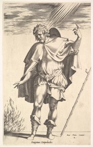Empedocles, der står frontalt med hovedet vendt i trekvart syn, dirigerer ..., ca. 1545-63.