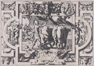Jason sår dragens tænder Jason tæmmer dem og lænker dem og pløjer deres f..., 1563.