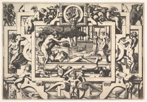 Medea hælder en trylledrikk over Jason King Aeson, så affældig og affældig, i et kar hun..., 1563.
