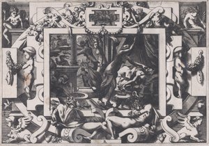 Pelias dræbt af sine døtre, hvis medlidenhed de tager mod hans blod til at tømme af v..., 1563. af Rene Boyvin