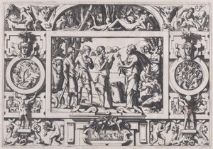 Dronning Ino og Husbonden Dronning Ino forkæler åringens frø overalt..., 1563. af Rene Boyvin