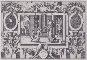 Medeas og Jasons børn giver Creusa den fatale gave af hans to sønner til bryllup..., 1563.