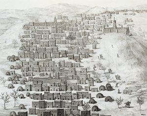Udsigt over byen Timbuktu, Mali, gravering fra rejser gennem Centralafrika til Timbuctoo af Rene Caillie (1799-1838) mellem 1824 og 1828, Afrika af Rene Caillie