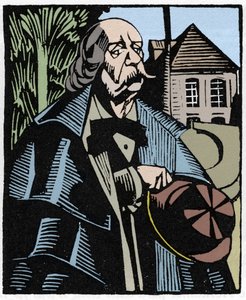 Portræt af Gustave Flaubert (1821-1880). Træstik af Hermann-Paul (Hermann Paul) (1874-1940) til Louis Bertrands bog "Flaubert a Paris eller Le Mort Vivant". af Rene George Hermann Paul
