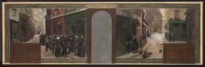 Skitse til præfektens kontor på rådhuset i Paris: Bombningen af Mont Sainte-Geneviève. Rationering af befolkningen af Rene Joseph Gilbert