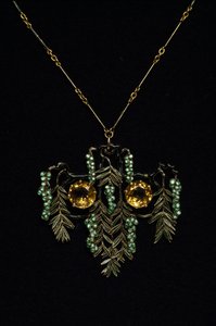 Art Nouveau: halskæde i guld, topas og emalje. Atelier rene Lalique. 1900 Parma, privat samling af Rene Jules Lalique