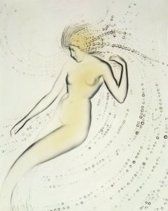 Trepied Sirene, opalescerende fad med en detalje af en vandnymfe af Lalique