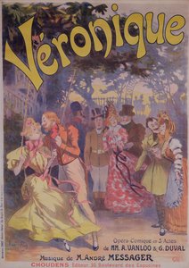 Plakat, der reklamerer for Veronique, en komisk opera med ord af A. Vanloo og G. Duval og musik af Andre Messager, 1898