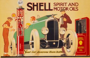 Plakat reklame Shell spiritus og motorolier.