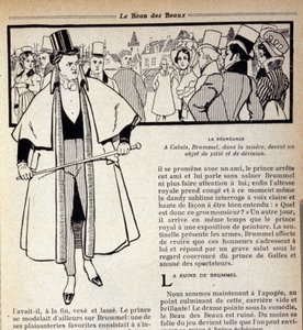 Repræsentation af George Bryan Brummel (1778 - 1840), Kongen af Dandies, som er i eksil i Calais. Illustration af René Vincent. 19. århundrede af Rene Vincent