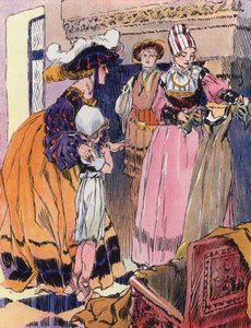 En lille pige i renæssancens tidsalder (farve litho) af Rene Vincent