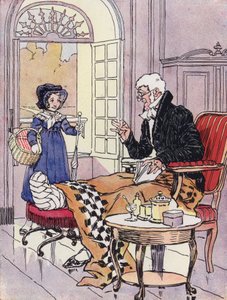 En lille pige under restaureringen (farve litho) af Rene Vincent