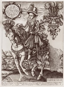 Charles I som prins af Wales til hest, fra "The Book of Kings", 1618