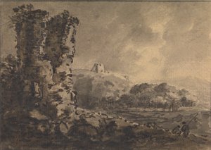 Klassisk landskab med ruin til venstre, to figurer til højre af Rev. William Gilpin