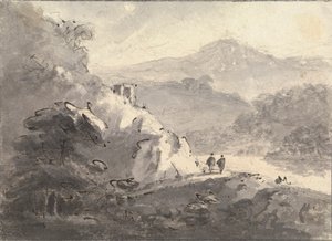 Landskab med to figurer på en vej af Rev. William Gilpin