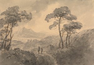 Bjerglandskab med to figurer på en snoet vej af Rev. William Gilpin