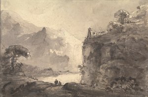 Klippelandskab med to figurer på en sti i midten af Rev. William Gilpin
