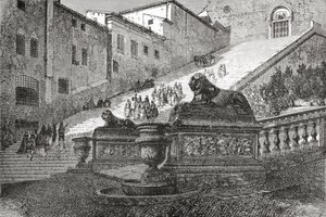 Trappe, der fører op til Basilica of St. Mary of the Altar of Heaven, Rom, Italien i slutningen af det 19. århundrede. Fra Italian Pictures af Rev. Samuel Manning, udgivet ca. 1890. af Reverend Samuel Manning