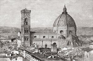 Duomo og Campanile i Basilica di Santa Maria del Fiore, Piazza del Duomo, Firenze, Italien i slutningen af det 19. århundrede. Fra Italian Pictures af Rev. Samuel Manning, udgivet ca. 1890. af Reverend Samuel Manning
