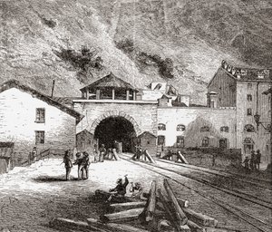 Fréjus-tunnelen, også kaldet Mont Cenis-tunnelen, de europæiske alper, set fra den italienske side i slutningen af det 19. århundrede. Fra Italian Pictures af Rev. Samuel Manning, udgivet ca. 1890. af Reverend Samuel Manning