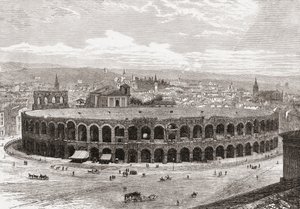 Verona Arena, Piazza Bra, Verona, Italien i slutningen af det 19. århundrede. Fra Italian Pictures af Rev. Samuel Manning, udgivet ca. 1890. af Reverend Samuel Manning