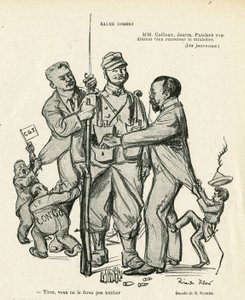 Illustration af Ricardo Flores (1878-1918) i Le Rire, 21/06/13 - Sales kidses - Armee, Militærtjeneste, Socialisme - Jaures Jean, Caillaux Joseph (1863-1944), Painleve Paul (1863-1933) af Ricardo Flores