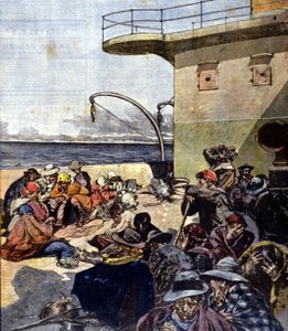 Italiensk emigration til Canada; turen ombord på Lake Megantic blev foretaget under ret vanskelige forhold. Ill. af R. Pellegrini. La Domenica del corriere. 02/06/1901. af Riccardo Pellegrini