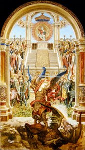 St Michael Slaying the Dragon (akvarel og guld på papir)