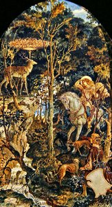 The Vision of St Eustache (blyant, akvarel og guld på papir)