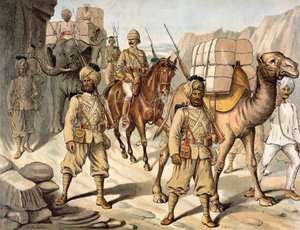 Eskorte af det 20. Bengalske (Punjab) indfødte infanteri, Field Service Kit, den anglo-indiske hær i 1880