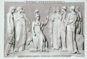 Royal Institution-kortet, graveret af A. Rannbach, fra Michael Faradays scrapbog (gravering)