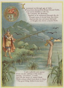 Side fra Upstream af Richard Andre, King Arthur og Excalibur (farve litho) af Richard Andre