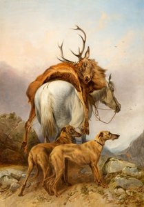 En pony, der bærer en død hjort af Richard Ansdell