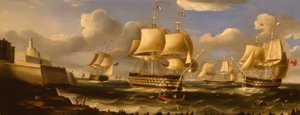 H.M.S.Queen in Valetta / maleri af R.B.Spencer, 1848