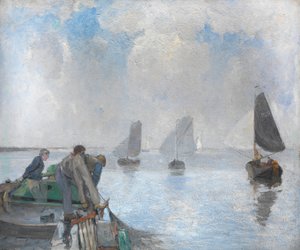 Shrimpers on the Lower Schelde (olie på lærred) af Richard Baseleer